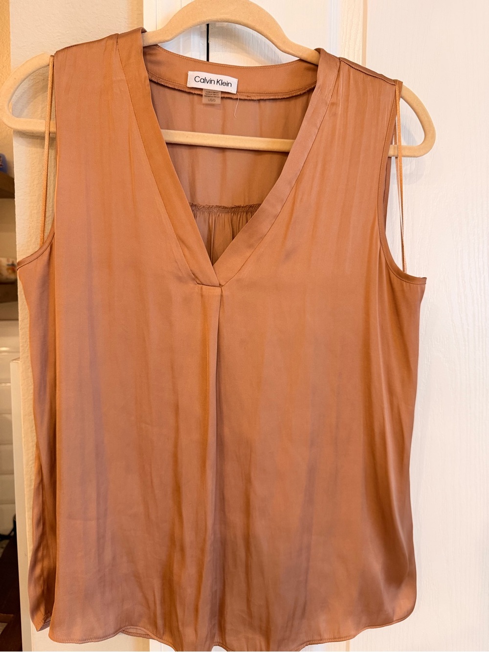 Calvin Klein Satin V-Neck Camisole in Camel